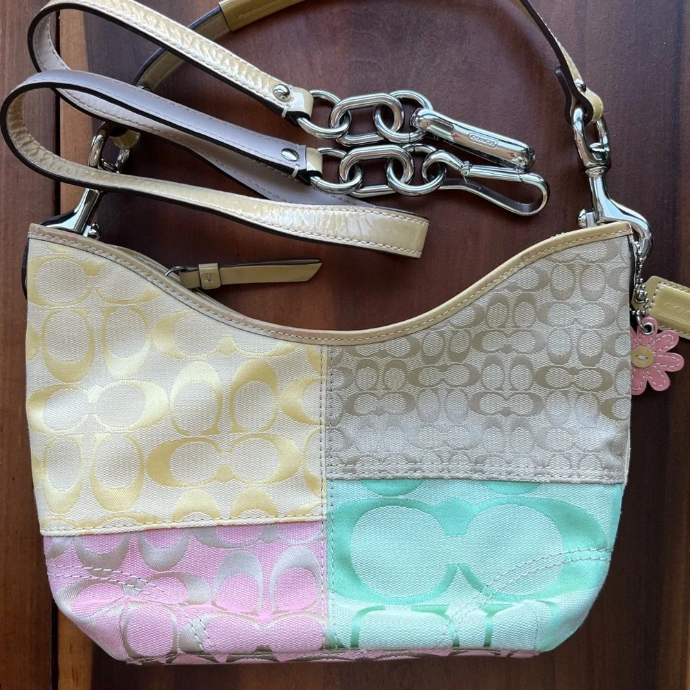 Coach Pastel Patchwork Shoulder Bag in Yellow, Pink, Mint & Light Brown/Cream - Picture 2 of 16